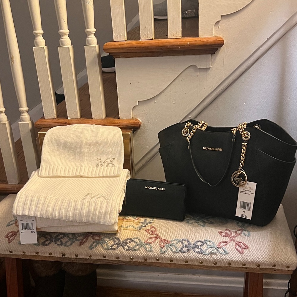 Michael Kors Black Shoulder Bag with Gold Accents